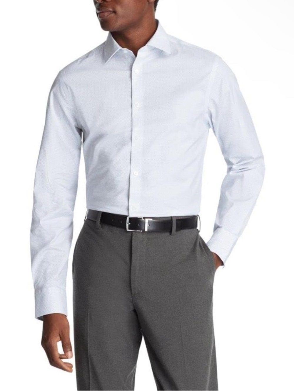 Calvin Klein Men's Dress Shirt Slim Fit Refined Cotton Stretch Blue Multi